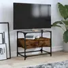 vidaXL Meuble TV avec dessus en verre chêne fumé bois d'ingénierie