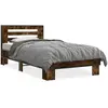 vidaXL Cadre de lit chêne fumé 135x190 cm bois d'ingénierie et métal