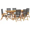 vidaXL Ensemble à manger de jardin 7 pcs noir rotin et bois massif