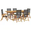 vidaXL Ensemble à manger de jardin 7 pcs noir rotin et bois massif