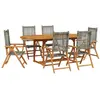 vidaXL Ensemble à manger de jardin 7 pcs gris rotin et bois massif