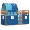 vidaXL Lit superposé avec rideaux bleu 90x200 cm bois pin massif
