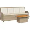vidaXL Salon de jardin avec coussins 3 pcs beige résine tressée