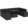 vidaXL Salon de jardin 10 pcs avec coussins noir résine tressée
