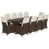 vidaXL Ensemble de bistro de jardin 11 pcs coussins marron poly rotin