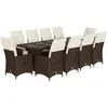 vidaXL Ensemble de bistro de jardin 11 pcs coussins marron poly rotin