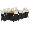 vidaXL Ensemble de bistro de jardin 11 pcs coussins noir poly rotin