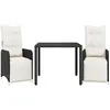 vidaXL Ensemble de bistro de jardin 3 pcs coussins noir poly rotin