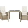 vidaXL Ensemble de bistro de jardin 3 pcs coussins beige poly rotin