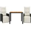 vidaXL Ensemble de bistro de jardin 3 pcs coussins noir poly rotin