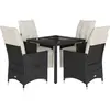 vidaXL Ensemble à manger de jardin coussins 5pcs Noir Résine tressée