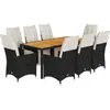 vidaXL Ensemble à manger de jardin 9pcs coussins noir résine tressée