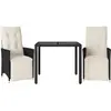 vidaXL Ensemble de bistro 3 pcs avec coussins noir résine tressée