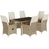 vidaXL Ensemble à manger de jardin et coussins 7 pcs beige poly rotin