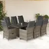 vidaXL Ensemble de bistro de jardin 9 pcs coussins gris poly rotin