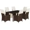 vidaXL Ensemble de bistro de jardin 7 pcs coussins marron poly rotin