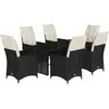 vidaXL Ensemble à manger de jardin coussins 7 pcs noir résine tressée