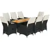 vidaXL Ensemble à manger de jardin 9pcs coussins noir résine tressée
