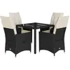 vidaXL Ensemble à manger de jardin coussins 5pcs Noir Résine tressée