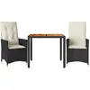 vidaXL Ensemble de bistro 3 pcs et coussins noir résine tressée acacia
