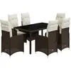 vidaXL Ensemble de bistro de jardin 7 pcs coussins marron poly rotin