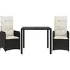 vidaXL Ensemble de bistro de jardin 3 pcs coussins noir poly rotin