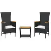 vidaXL Ensemble à manger de jardin avec coussins 3 pcs Noir