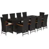 vidaXL Ensemble à manger de jardin 11 pcs coussins noir résine tressée