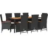 vidaXL Ensemble à manger de jardin 9pcs coussins noir résine tressée