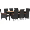 vidaXL Ensemble à manger de jardin 9pcs coussins noir résine tressée