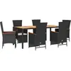 vidaXL Ensemble à manger de jardin coussins 7pcs Noir Résine tressée