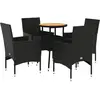 vidaXL Ensemble à manger de jardin et coussins 5 pcs noir rotin acacia