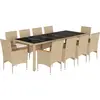 vidaXL Ensemble à manger de jardin et coussins 11pcs beige rotin verre