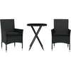 vidaXL Ensemble de bistro avec coussins 3pcs noir résine tressée verre
