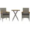 vidaXL Ensemble de bistro avec coussins 3 pcs gris rotin et acacia