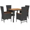 vidaXL Ensemble à manger de jardin coussins 5pcs Noir Résine tressée