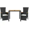 vidaXL Ensemble à manger de jardin avec coussins 3 pcs Noir