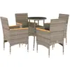 vidaXL Ensemble à manger de jardin et coussins 5 pcs gris rotin verre
