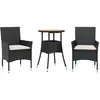 vidaXL Ensemble à manger de jardin et coussins 3 pcs noir rotin acacia