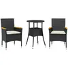 vidaXL Ensemble à manger de jardin et coussins 3 pcs noir rotin verre