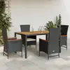 vidaXL Ensemble à manger de jardin coussins 5pcs Noir Résine tressée