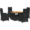 vidaXL Ensemble à manger de jardin coussins 5pcs Noir Résine tressée
