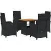 vidaXL Ensemble à manger de jardin coussins 5pcs Noir Résine tressée