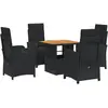 vidaXL Ensemble à manger de jardin coussins 5pcs Noir Résine tressée