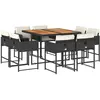 vidaXL Ensemble à manger de jardin 9pcs coussins noir résine tressée