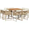 vidaXL Ensemble à manger de jardin et coussins 9 pcs beige Poly rotin