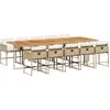 vidaXL Ensemble à manger de jardin et coussins 11 pcs beige poly rotin