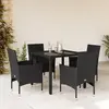 vidaXL Ensemble à manger de jardin et coussins 5 pcs noir rotin verre