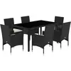 vidaXL Ensemble à manger de jardin et coussins 7 pcs noir rotin acacia