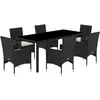 vidaXL Ensemble à manger de jardin et coussins 7 pcs noir rotin acacia